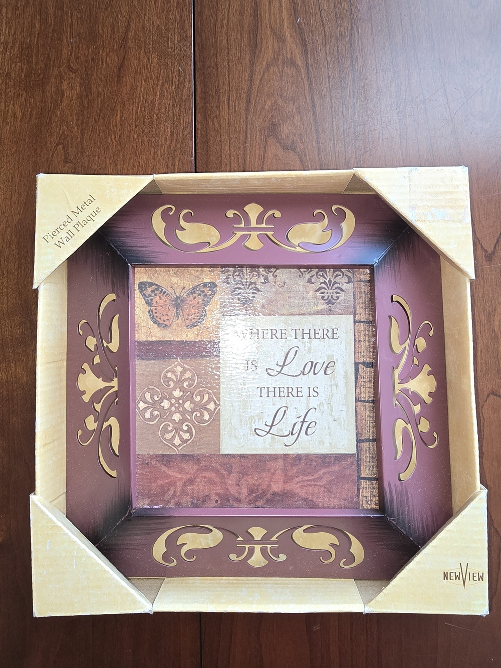 NWT Burgundy and Gold Pierced Metal Wall Plaque - 'Where There Is Love'